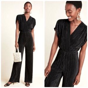 NWT Anthropologie Porridge pleated metallic jumpsuit black v- neck